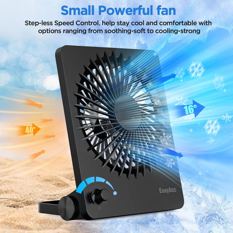 EasyAcc Powerful Desk Fan, 6000 Battery [Max 10-26H Working Time] Rechargeable Portable Personal Travel Fan with Step-less Speed Control, Quiet Fan for Travel Office Home Cruise Sporting Events - Image 3